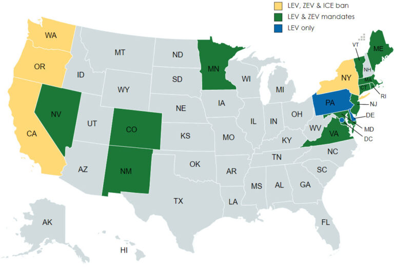 Latest California section 177 states - ZEVs, LEVs and ICE bans ...